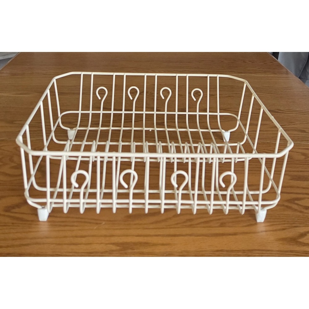 Vintage XL White Rubbermaid Dish Drying Rack Vinyl Coated Wire 17 1/4"×13.5"